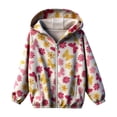 thumbnail image 6 of CAIVO Little Girls Flower Print Hooded Wind Jacket Lightweight Waterproof Elastic Zipper Pockets Long Sleeve Kids Windproof Rain Outerwear Casual Coats Leisure Dailywear, 6 of 6