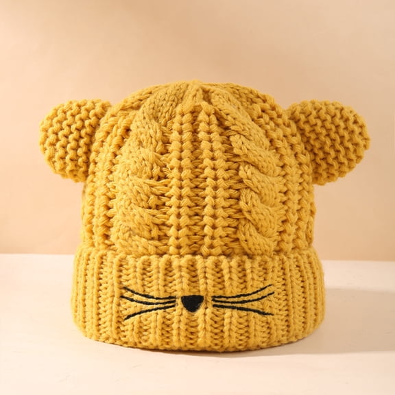 KANG Winter Kids With Cat Ears Cozy Knitted Hat For Boys Girls Outdoor Warm Fleece Lined Cap For Baby Toddler Children Cold Weather Yellow One Size