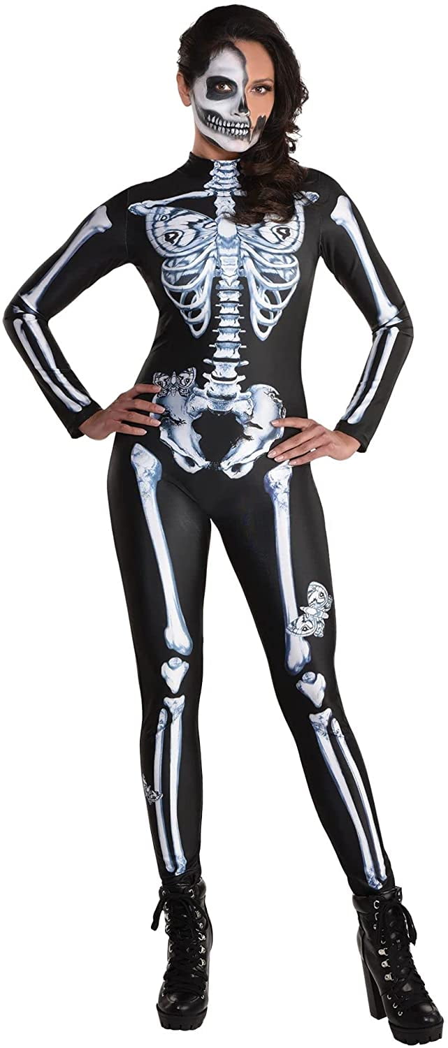 Black And Bone Catsuit Butterfly Chest Skeleton Bodysuit Women's