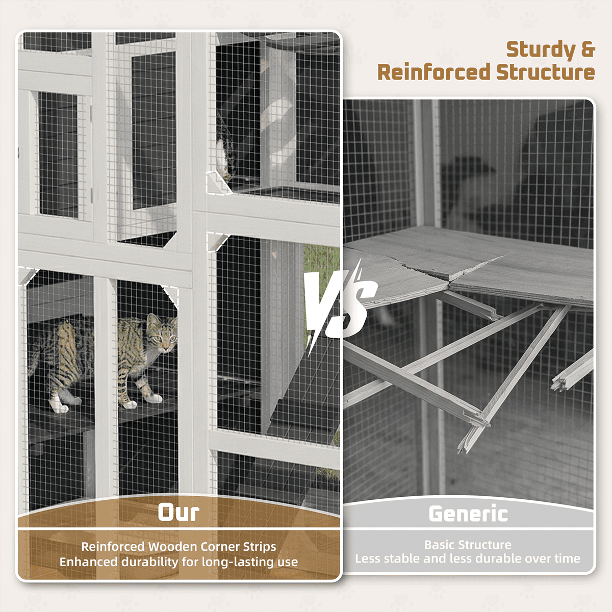TPHORK Large Catio Outdoor Cat Enclosure, Wooden Cat Cage Indoor Cat House Playpen for Multiple Cats with Waterproof Roof,Platforms, Resting Box, Bridges, Hammock, Ladder,76"L x 36"W x 69"H(White)