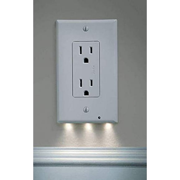 Plaque Murale de Prise pour la Maison avec Veilleuses à 3 DEL (Lot de 4) - Sans Piles Ni Fils - s'Installe en Quelques Secondes - (Décor Blanc Lot de 4)