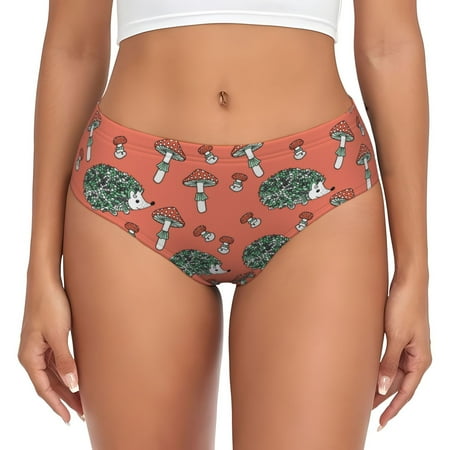 Womens Underwear - Hedgehog mushroom No Show Seamless Underwear for Women  Soft Stretch Womens Panties  Hipster Ladies Panties Bikini Underwear Briefs