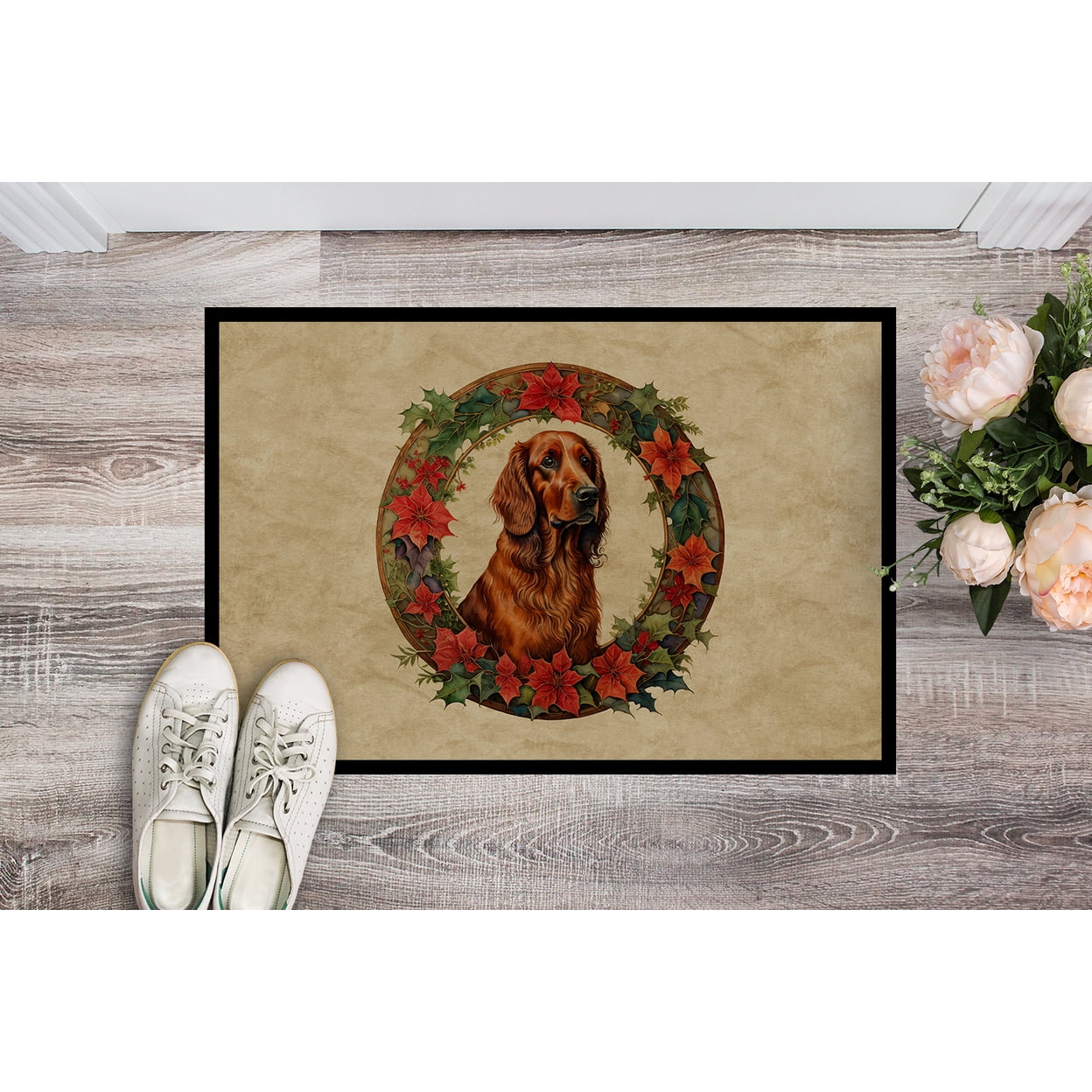 Carolines Treasures DAC2376MAT 18 x 27 in. Unisex Irish Setter Christmas Flowers Doormat