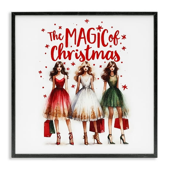 Stupell Industries Glam Magic Of Christmas Holiday Painting Black Framed Art Prints Wall Art, 12 x 12