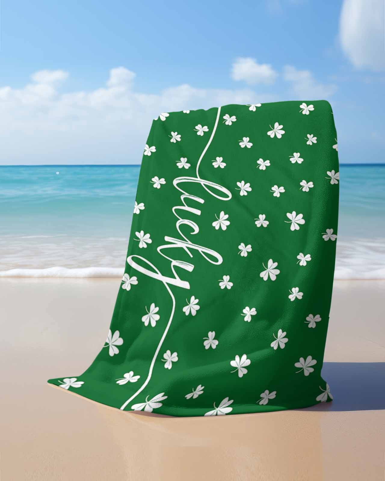 Lucky Shamrock, Beach Towels Oversized Super Absorbent, St. Patrick's Day Irish Clover Green Lightweight Bath Towel Quick Dry Sets For Bathroom/Pool/Rv Camping/Beach Play/Gym Room/Picnic 35"x70"