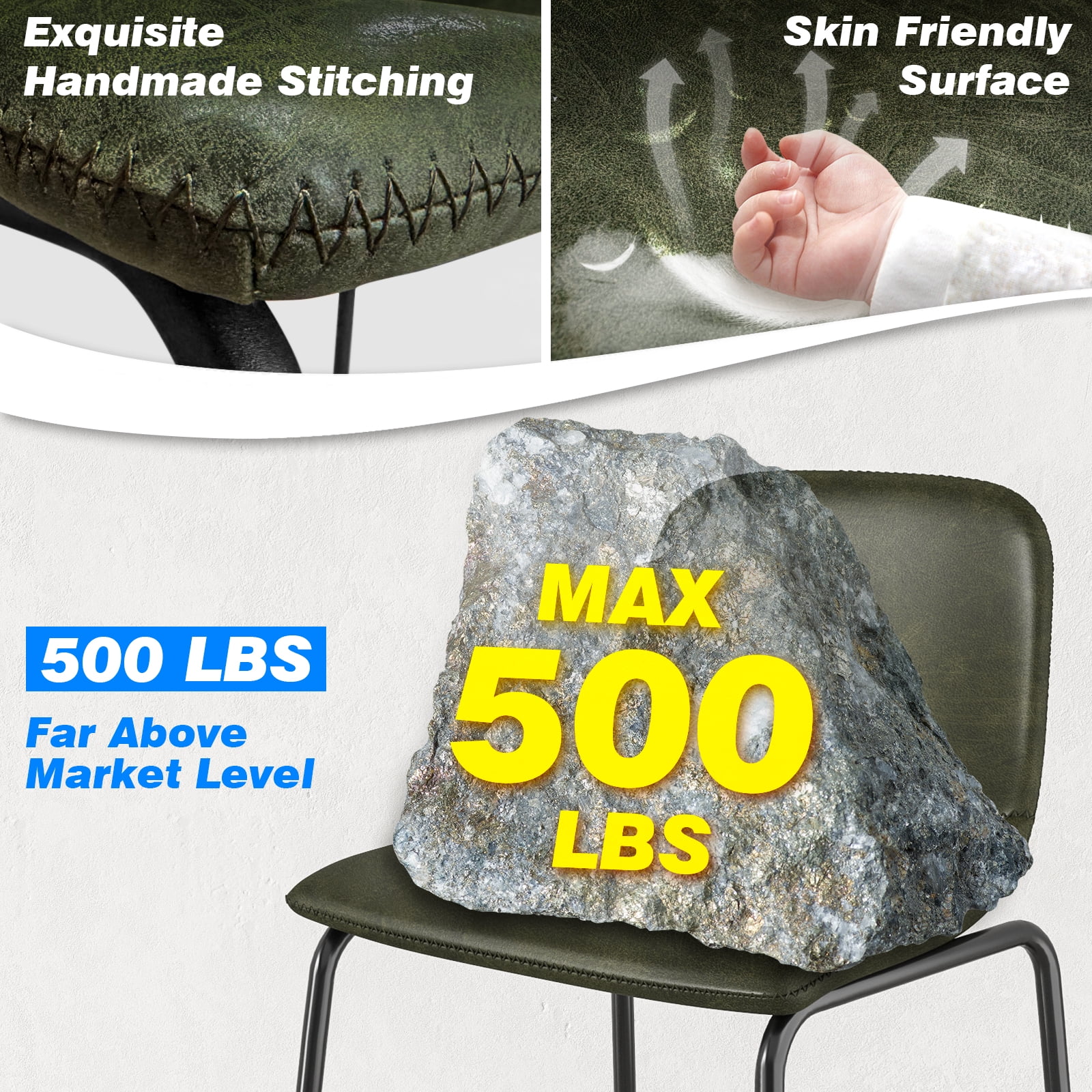 TAVR Furniture 24" Bar Stools Set of 3 with Back, Faux Leather for Home, Kitchen, Green