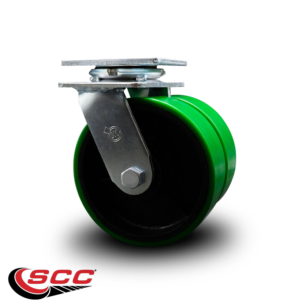6 Inch Dual Green Poly on Cast Iron Wheels Swivel Caster with Roller Bearing SCC