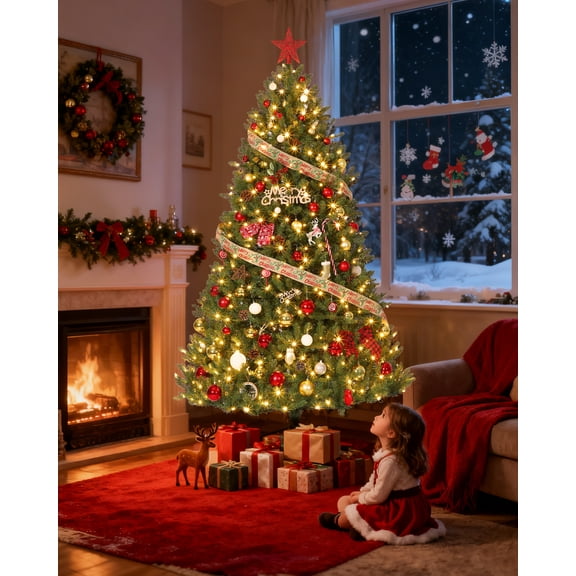 4.5/6/7.5/9ft Artificial Christmas Tree Premium Pine Xmas Tree for Home Office Winter Holiday Décor, Foldable Stand, Easy Assembly