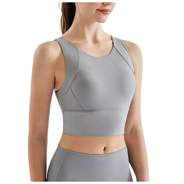 Sujetador deportivo de cuello alto para mujer - Largo, impacto medio, sin aros, acolchado, camiseta corta para yoga/gimnasio - Tallas S-XL