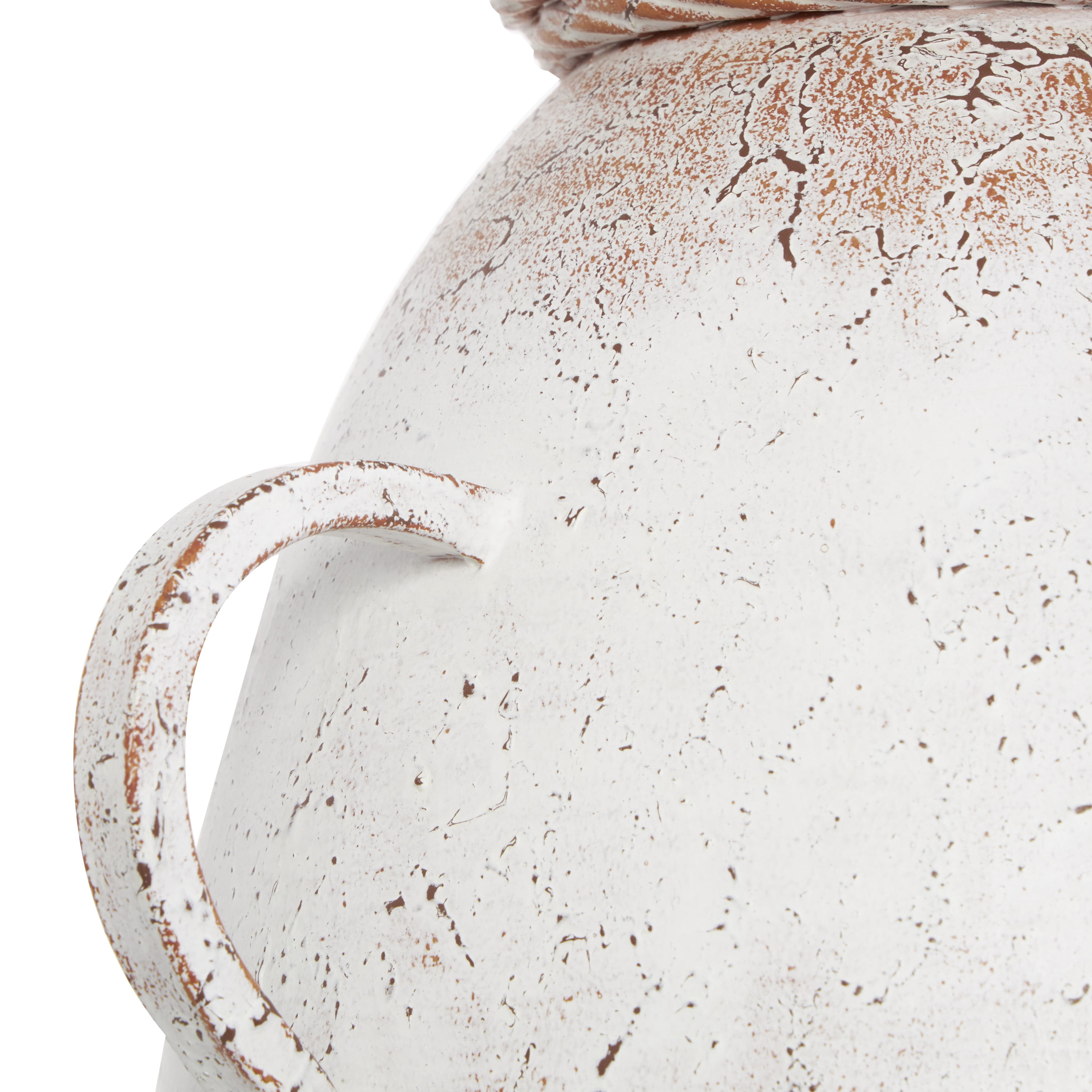 DecMode 28" Antique Style White Metal Vase with Terracotta Accents and Handles
