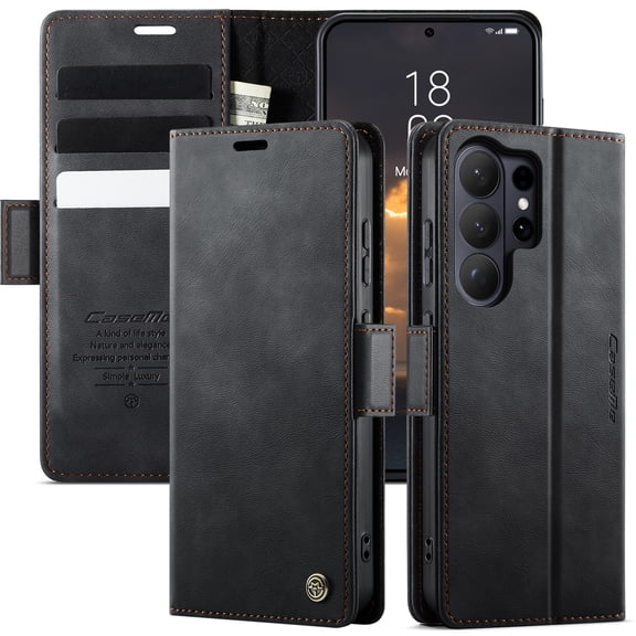 Dteck Wallet Case for Samsung Galaxy S26 Ultra, Credit Card Holder PU Leather Folio Flip Kickstand Protective Shockproof Cover,Black
