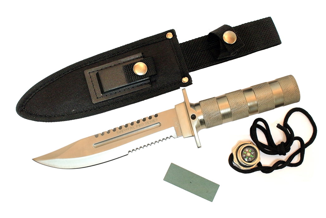 10.5" Hunting Knife Survival Knife with Sheath Heavy Duty With Compass