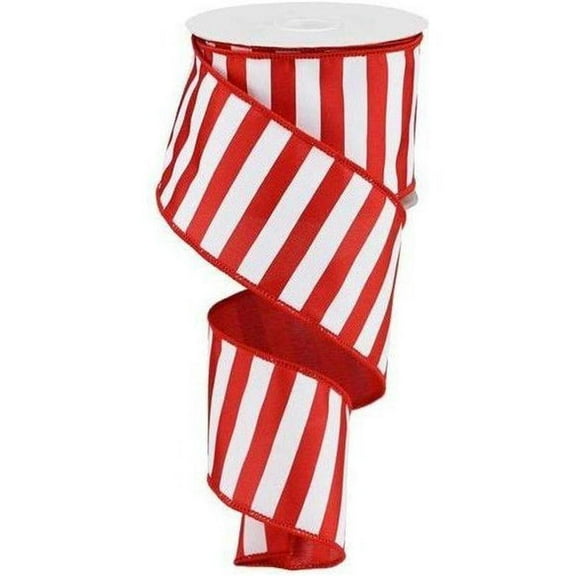 2.5" Medium Horizontal Stripe Ribbon: Red  White (10 Yards)