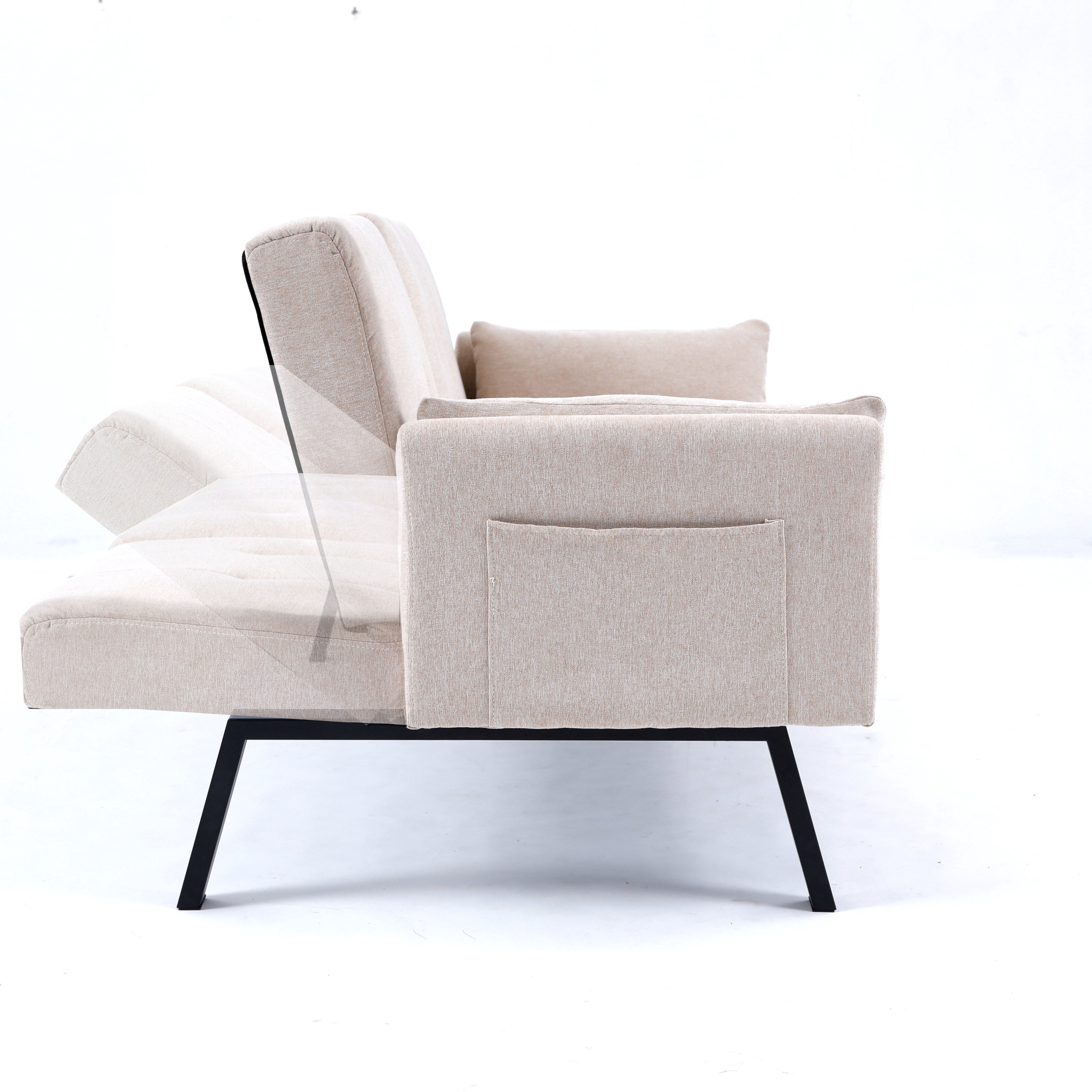 Gewnee 70''Foldable Sofa Bed,2-in-1 Convertible Couch With Adjustable Backrest、Cup Holder & Armrest Storage.Suitable for Small Spaces,Apartments.Beige