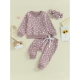 thumbnail image 2 of Caoirhny Baby Girls Outfit, Flower Print Long Sleeve Crew Neck Sweatshirt Sweatpants Headband Fall Outfit, 2 of 9