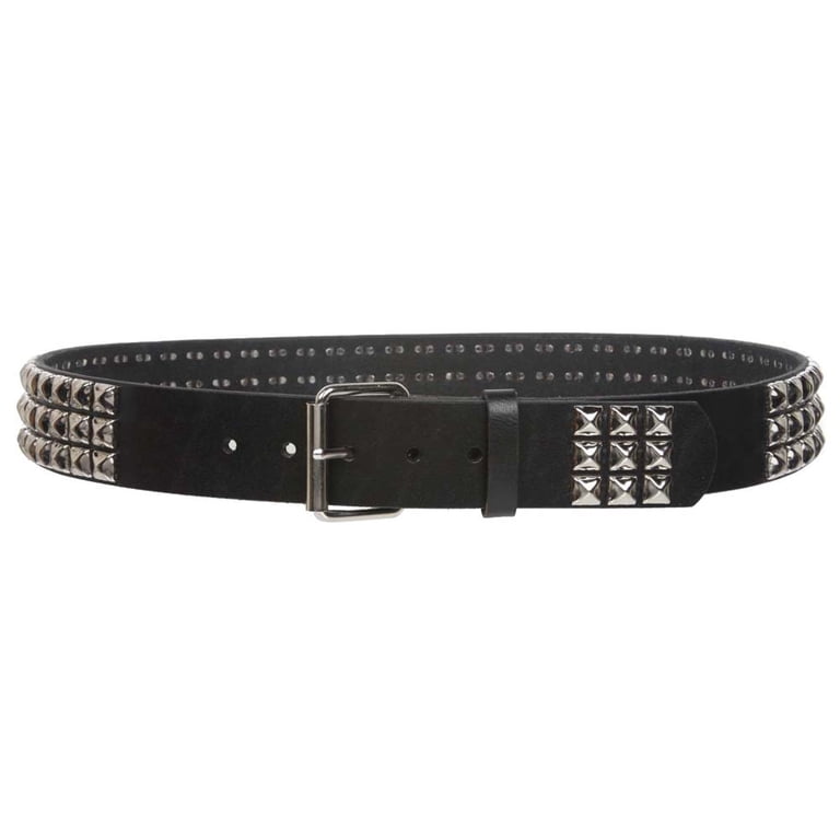 1323 Three Row Of Punk Rock Star Metal Black Studded Leather Belt 1 3/4 main image 3