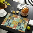 thumbnail image 4 of Orange Boho Bohemia Floral Geometric Pattern Summer Placemats Table Placemats Set Of 4-Linen Kitchen Washable Placemats Table Mats 11.8"x17.7" Non-Slip Heat Resistant, 4 of 6