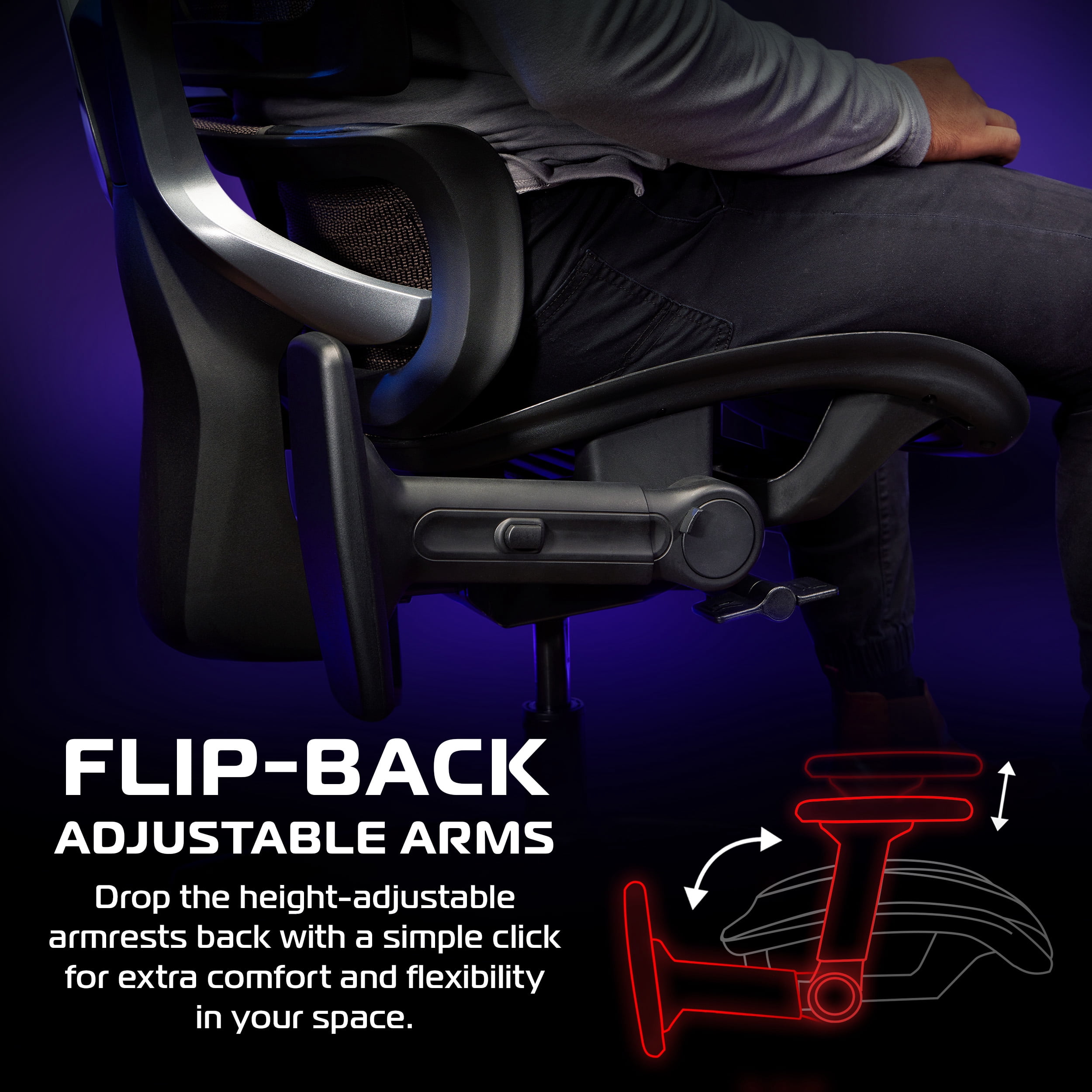 RESPAWN SPECTER Ergonomic Office Chair with Lumbar Support, Headrest, Adjustable Arms - Comfy Breathable Mesh Computer Desk Seat for Home Office, High Back Reclining Gaming Chairs for Adults - Gray