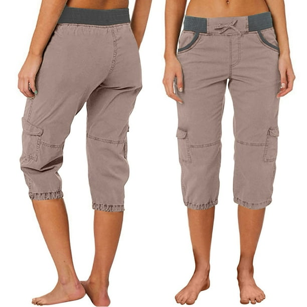 WILLBEST Pantalones Casuales Para Mujer, Ligeros, de Cintura Alta, Elásticos, Con Cordón, Cargo Capri Para Comodidad Diaria, Diseño de Bolsillo Versátil y Elástico, Ideal Para Diversas Actividades.