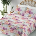 thumbnail image 3 of Ambesonne Floral Fitted & Flat Sheet with Shams 4 Pcs Set, Flowers Vintage Exotics Art, Calking, Pale Fuchsia Pale Pink, 3 of 5
