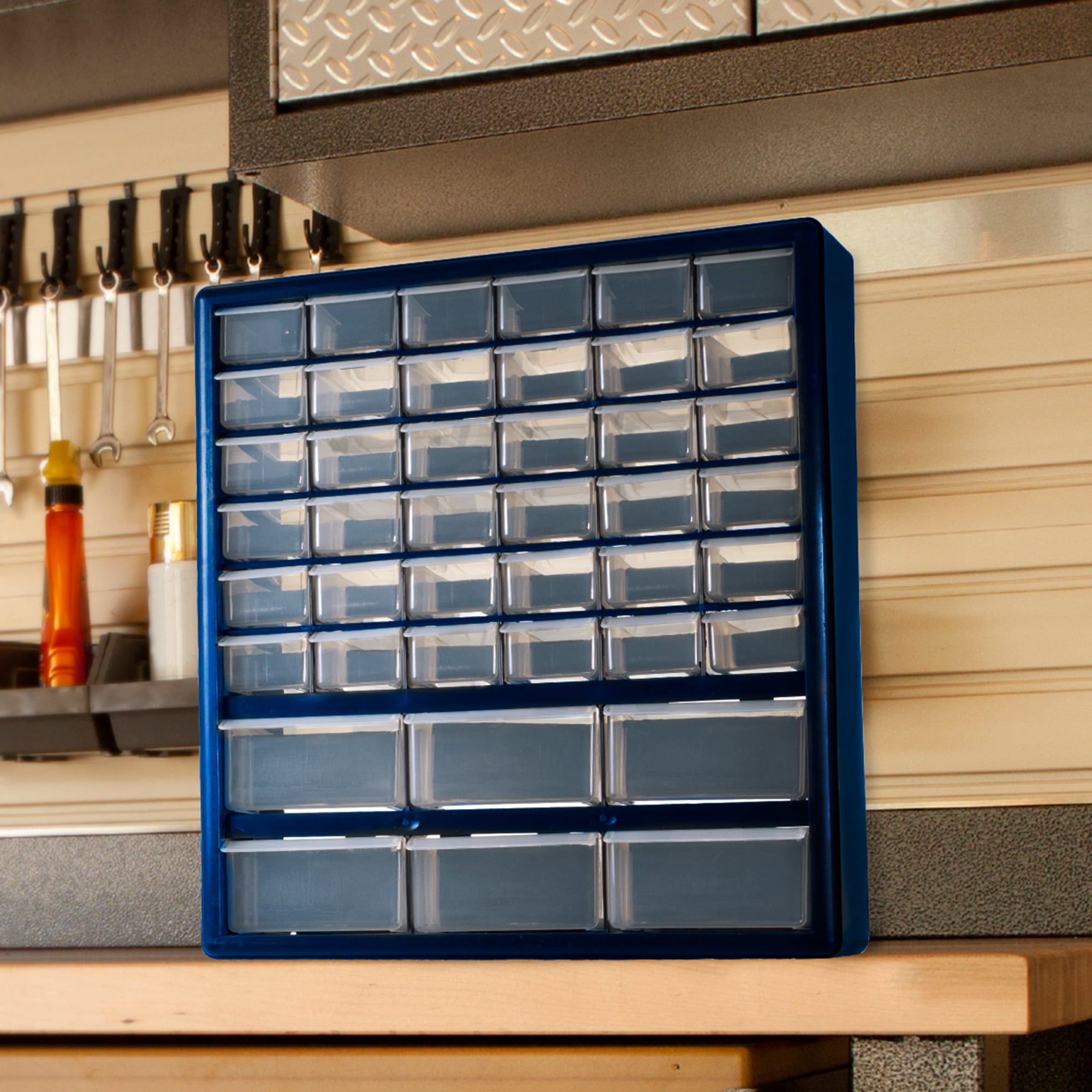 Stalwart Plastic Storage Drawers with 42 Compartments, Blue