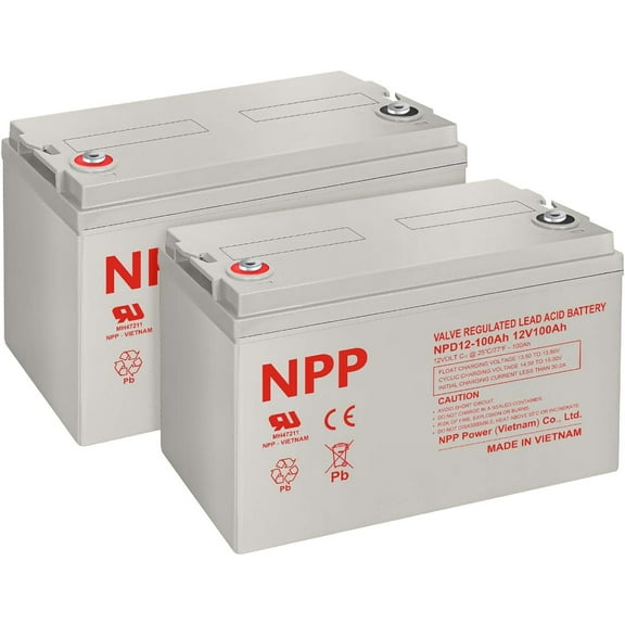 NPP NPD12-100Ah(T16A, 2Pcs) 12 Volt 12V 100Ah Deep Cycle AGM SLA Battery, 1200  Deep Cycle 100amp Battery,for Most Home Appliances, RV, Camping, Cabin, Marine, UPS, Trolling Motor and Off-Grid System
