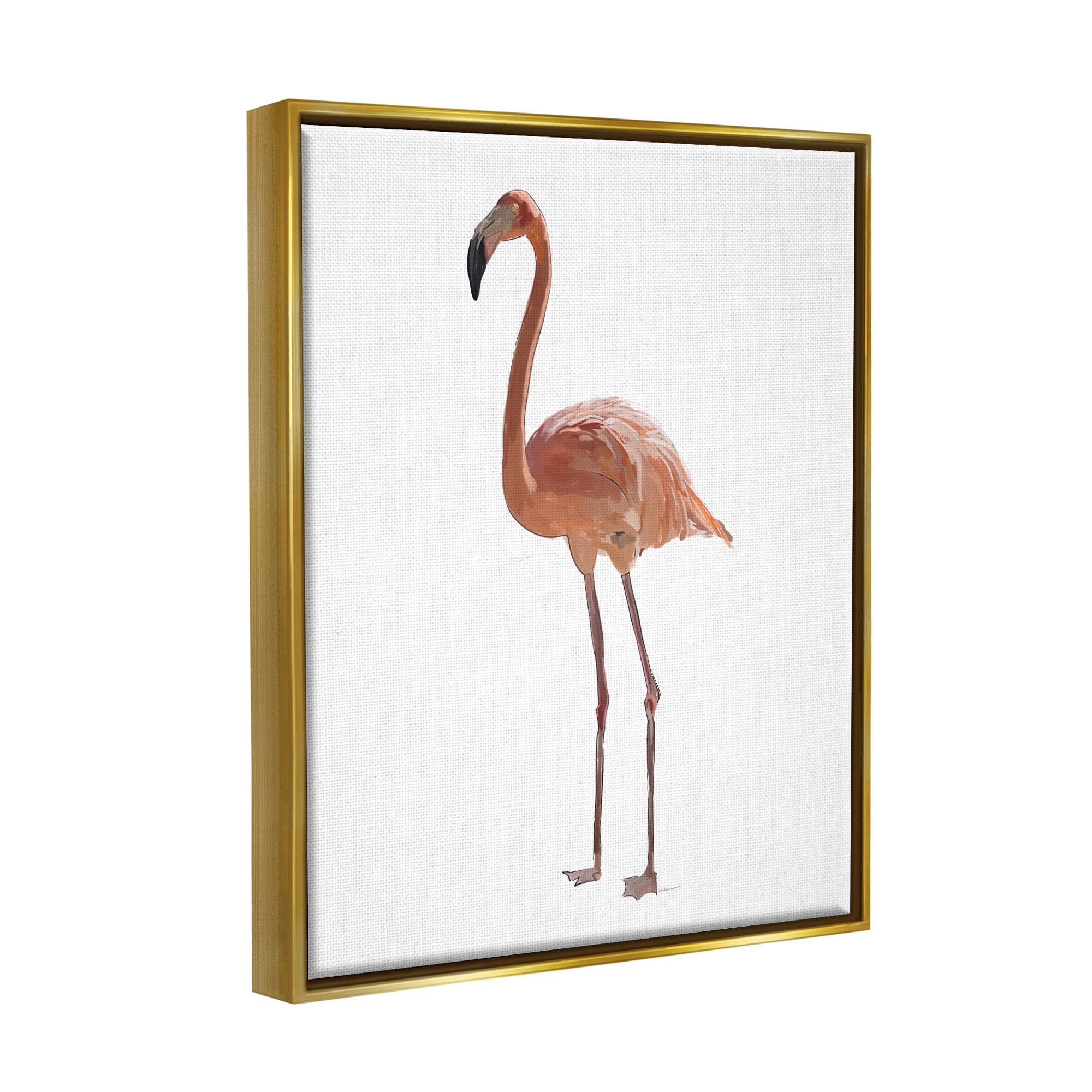 Stupell Industries Minimal Flamingo Bird Animals & Insects Painting Gold Floater Framed Art Print Wall Art