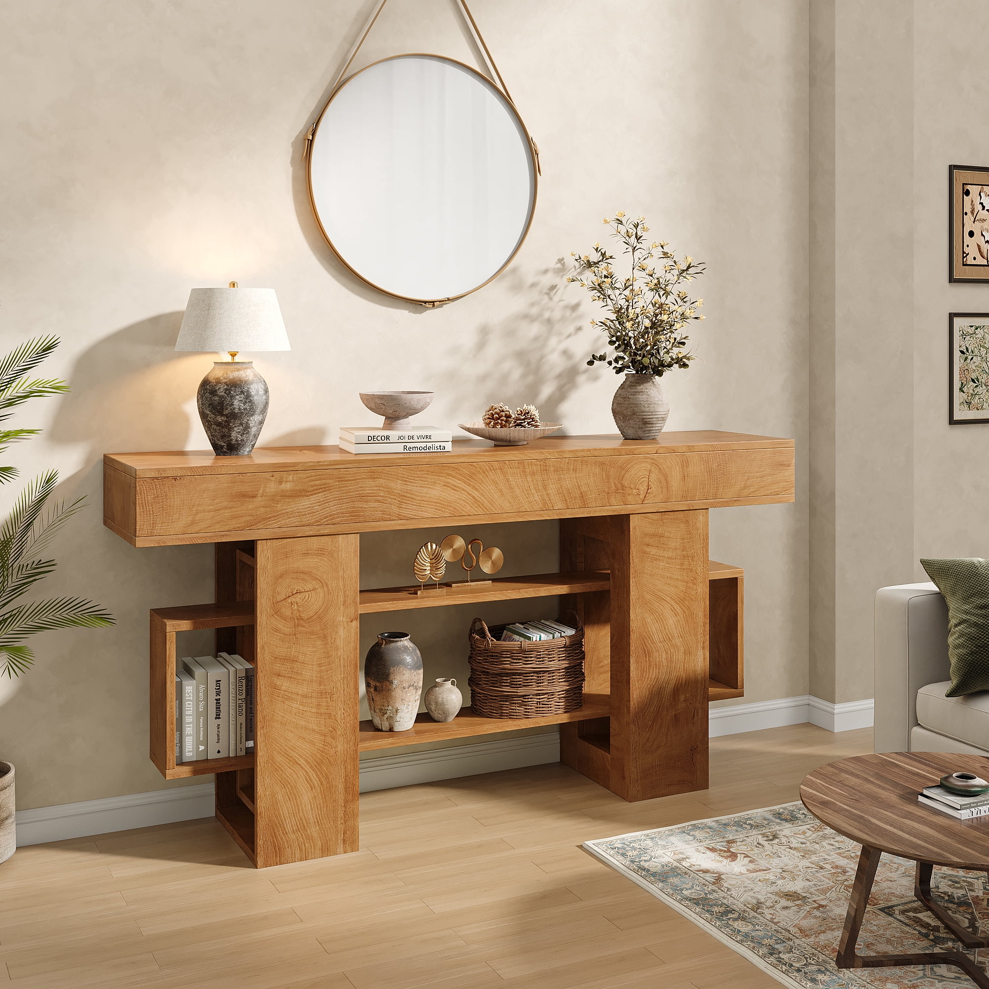 Frmobepts Console Table, Farmhouse 63" Long Narrow Entryway & Sofa Tables for Hallway, Tall Accent Table Behind Couch for Foyer Living Room,Oak