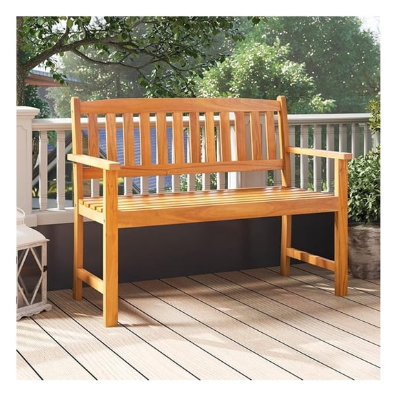 Wooden Outdoor Bench, Sturdy Wood Garden Bench for 2 People, 43”L Teak Bench for Park, Porch, Patio