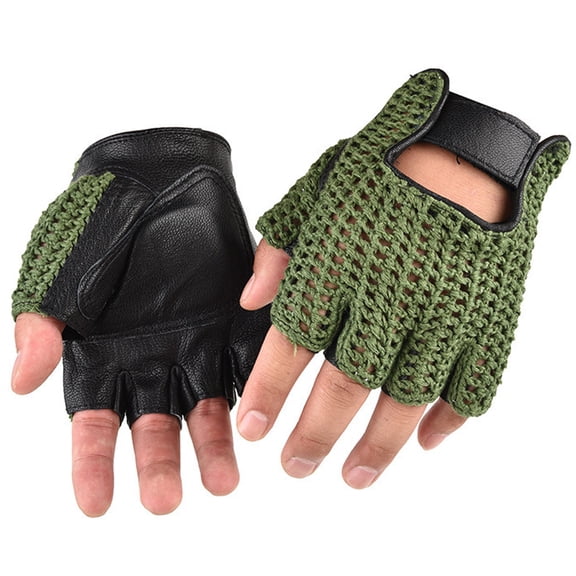 FEAMOS 1pair Men Wools Leather Gloves Half Finger Fitness Mittens Cycling Outdoor Gloves for Outdoor Cycling and Fitness