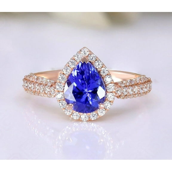 Solitaire Tanzanite Ring, Blue Engagement Ring,Stackable Eternity Band, Tanzanite Women Ring, Anniversary Gift