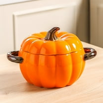 PuSpu Halloween Ceramic Pumpkin Bowl 鈥?15.5 cm Home Decoration & Kitchen Utensils for Milk, Oatmeal, Festive Breakfast Tableware Gift