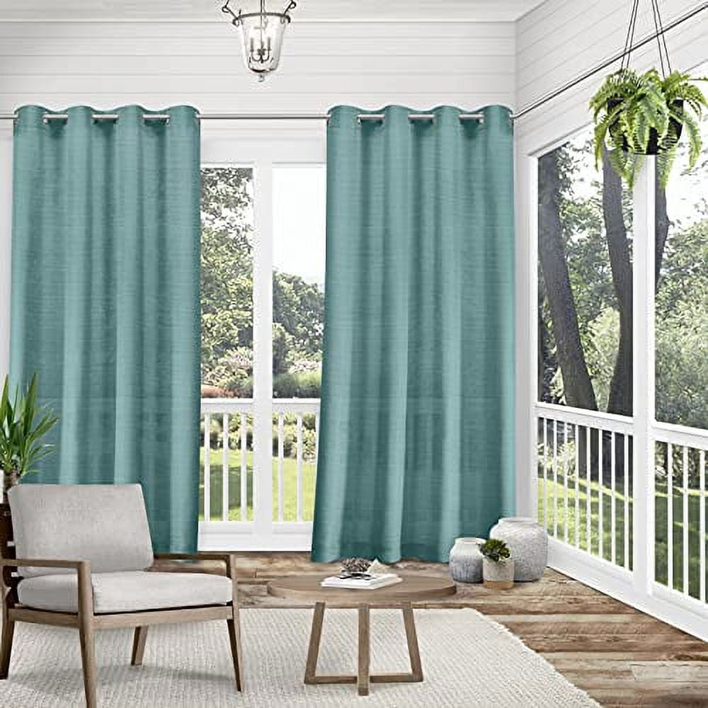 Exclusive Home Curtains Miami Semi-Sheer Textured Indoor/Outdoor Grommet Top Curtain Panel Pair, 54x96, Teal