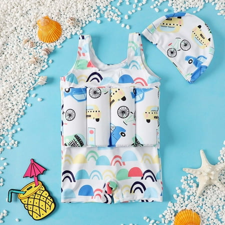 

FAFWYP Toddler Baby Girls Print One Piece Float Bathing Suit Kids Adjustable Floatation Buoyancy Swimsuit Summer Hawaiian Swimwear Bikini Beachwear