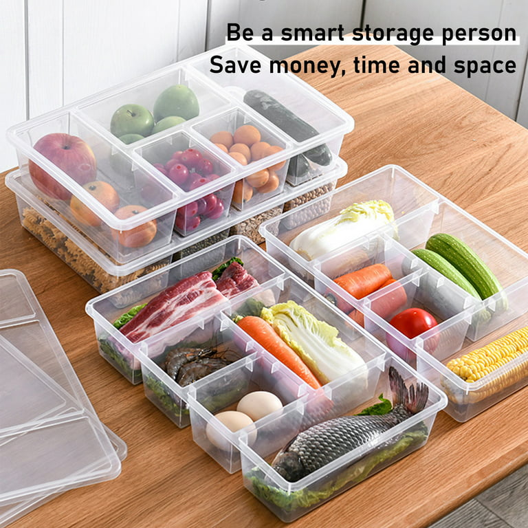 Taiuloo 2 Pack Divided Veggie Tray with Lid, 5 Compartment Snackle Box  Container for Fridge, Clear Refrigerator Organizer Bins Plastic Food  Storage