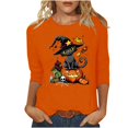 thumbnail image 2 of VKOYWKM Halloween Shirts for Women Black Cat Graphic T Shirts 3/4 Length Sleeve Halloween Tops Party Round Neck Tunic Shirt Top, 2 of 5