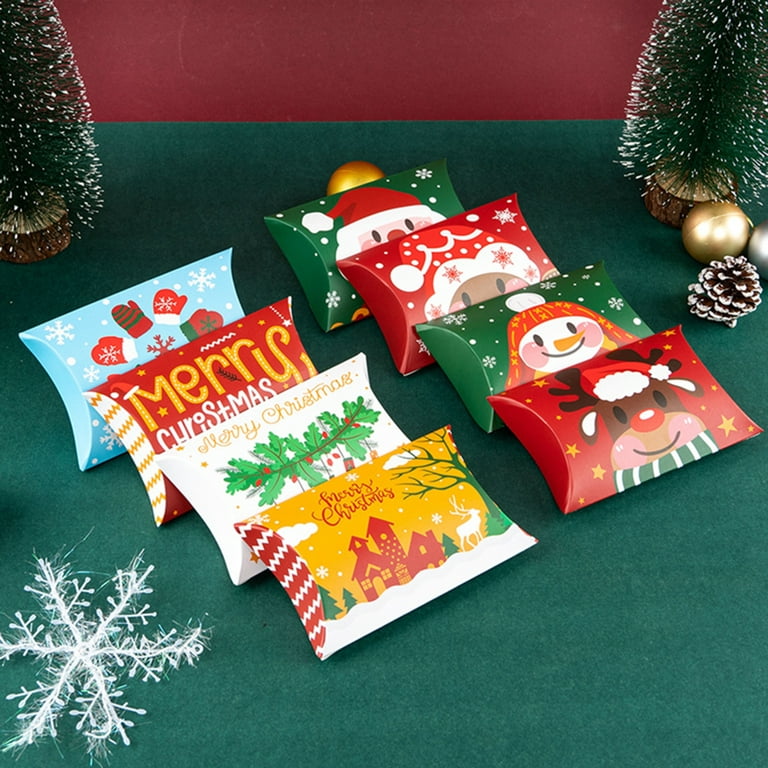 10Pcs Christmas Pillow Candy Box Christmas Element Family Gathering Gift Cute  Gift Box for Festival Paper Black 