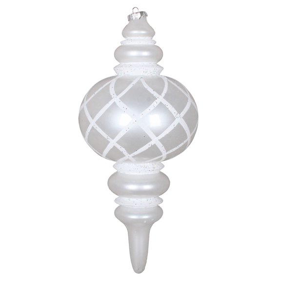 Vickerman 13" White Candy Finish Net Top Finial Ornament with Glitter Accents
