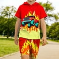 thumbnail image 6 of Atogsazn Kids Boys Summer Clothes Set Childrens Printed Short Sleeve Hooded Shirts & Shorts Outfit Hoodies Red 5-6 Years Fashion, 6 of 7