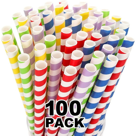 100 Pack Paper Smoothie Boba Straws - 6 mm Wide Biodegradable Straws for Bubble Tea (Milk, Coffee), Milkshakes, Jumbo Drinks - Shower, Wedding Party Supplies Decorations