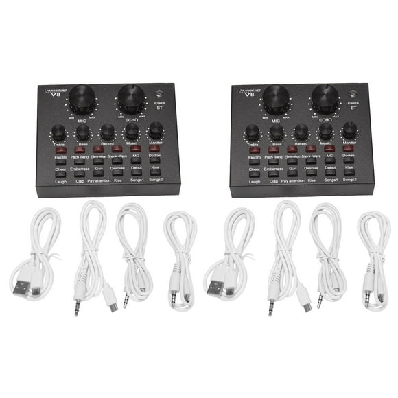 2X V8 Tarjeta de Sonido Conjunto de Audio Interfaz USB Externo MicróFono en Vivo Tarjeta de Sonido Función Bluetooth para Computadora Pc TeléFono MóVil Cantar Grabación