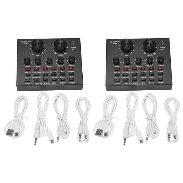 2X V8 Tarjeta de Sonido Conjunto de Audio Interfaz USB Externo MicróFono en Vivo Tarjeta de Sonido Función Bluetooth para Computadora Pc TeléFono MóVil Cantar Grabación