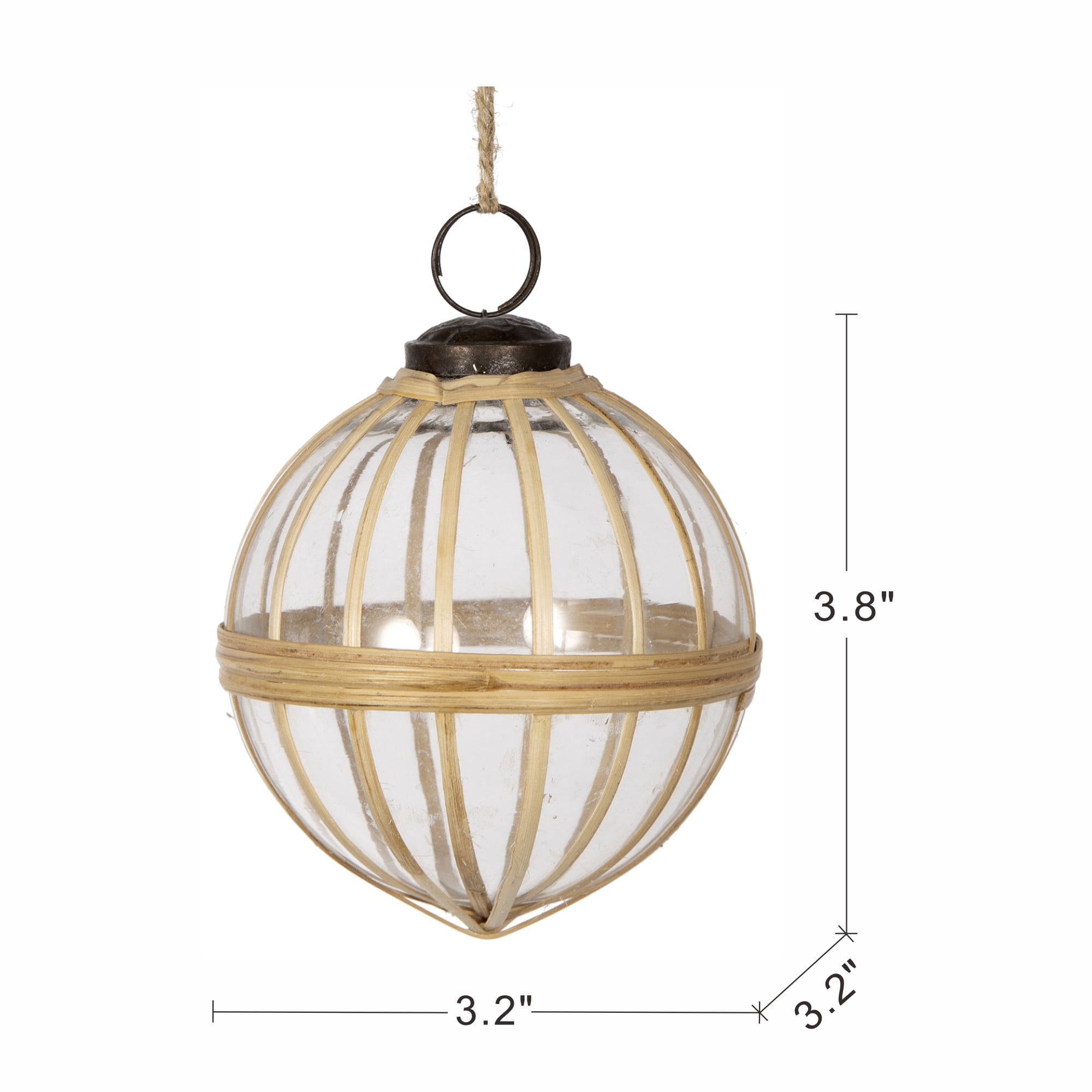 Glass and Cane Christmas Ball Ornament 3.8 Inch Rustic Natural Texture Tree Garland Decor