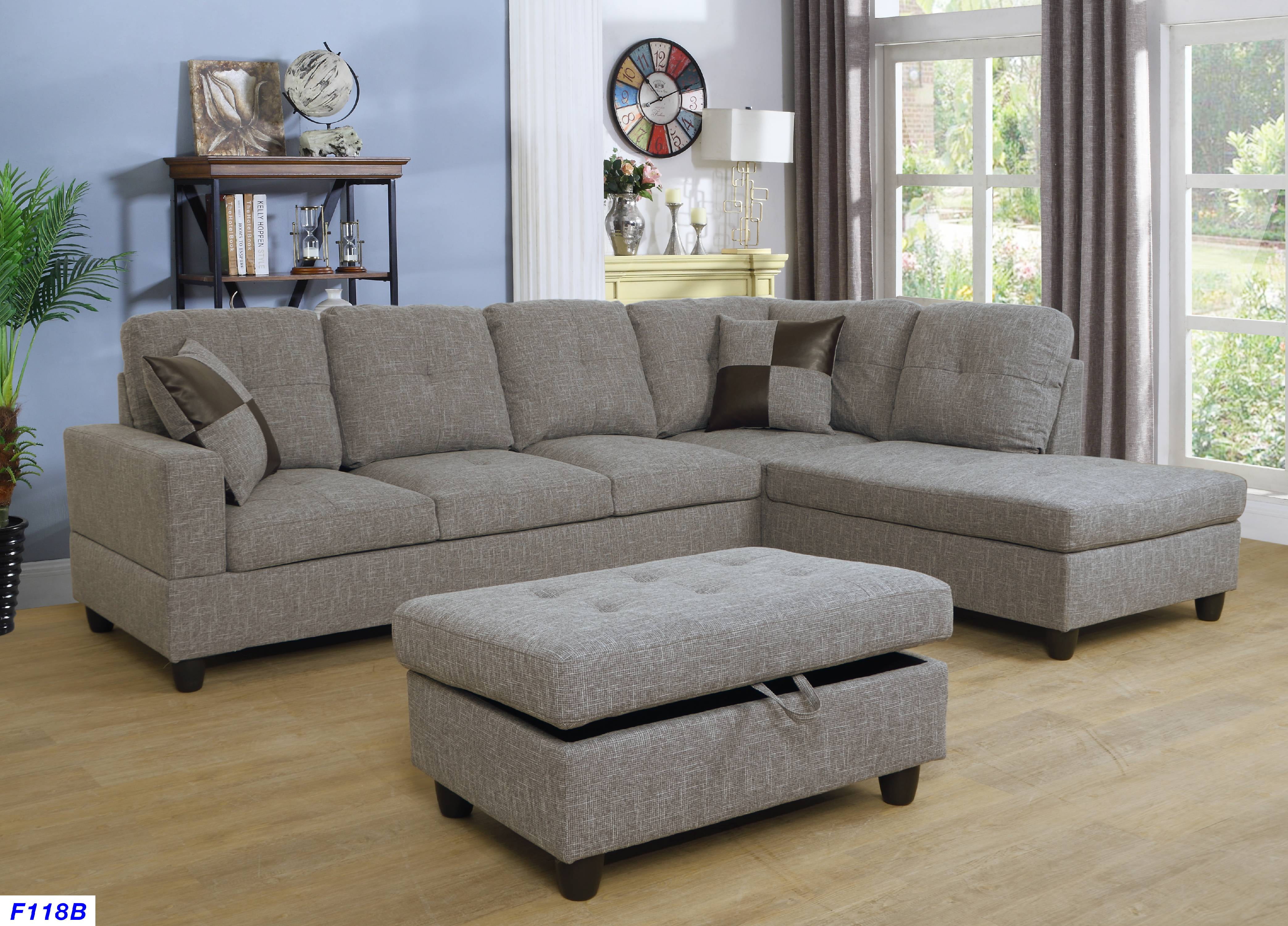 ASHEY Furniture - L Shape Sectional Sofa Set with Storage Ottoman