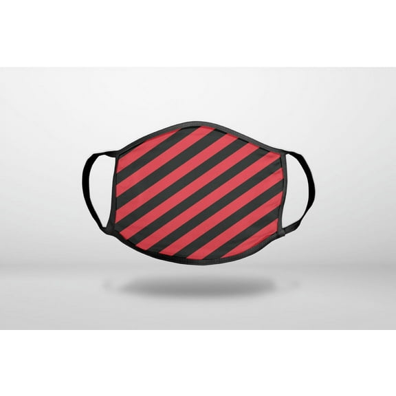 Black Red Diagonal Stripes - 3-Ply Reusable Soft Cloth Face Covering, Unisex, Cotton Inner Layer