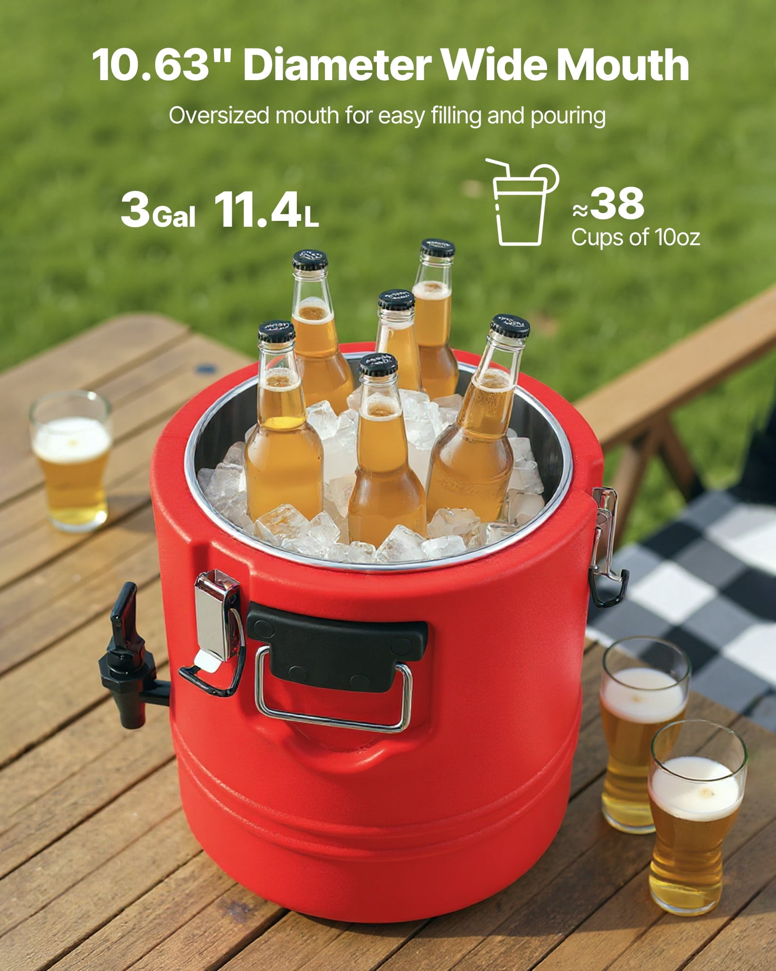 VEVOR Insulated Beverage Dispenser, 3 Gal/11.4L Thermal Hot and Cold Drink Server Dispenser with Spigot, Food-Grade Cooler Jug with 304 Stainless Steel Interior, for Tea Coffee Restaurant Outdoor