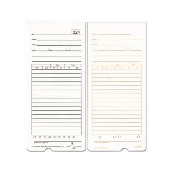 Time Card for ATR480 Totalizing Electronic Time Clock 7 1/2 x 3.35, 50 per pack