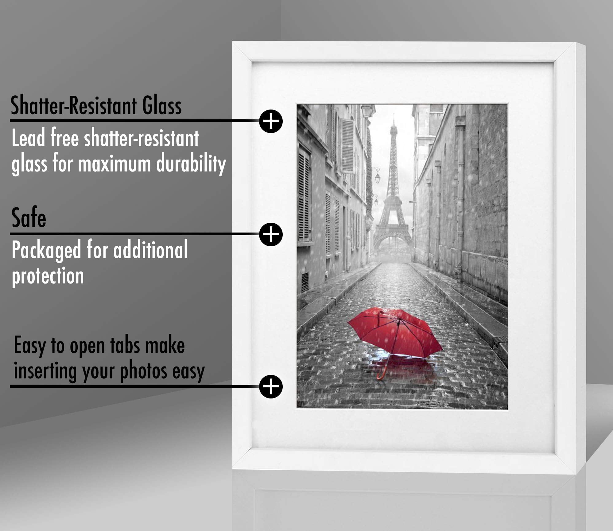 Americanflat 9x12 Picture Frame in White - Displays 6x8 With Mat and 9x12 Without Mat - Composite Wood with Shatter Resistant Glass - Horizontal and Vertical Formats for Wall