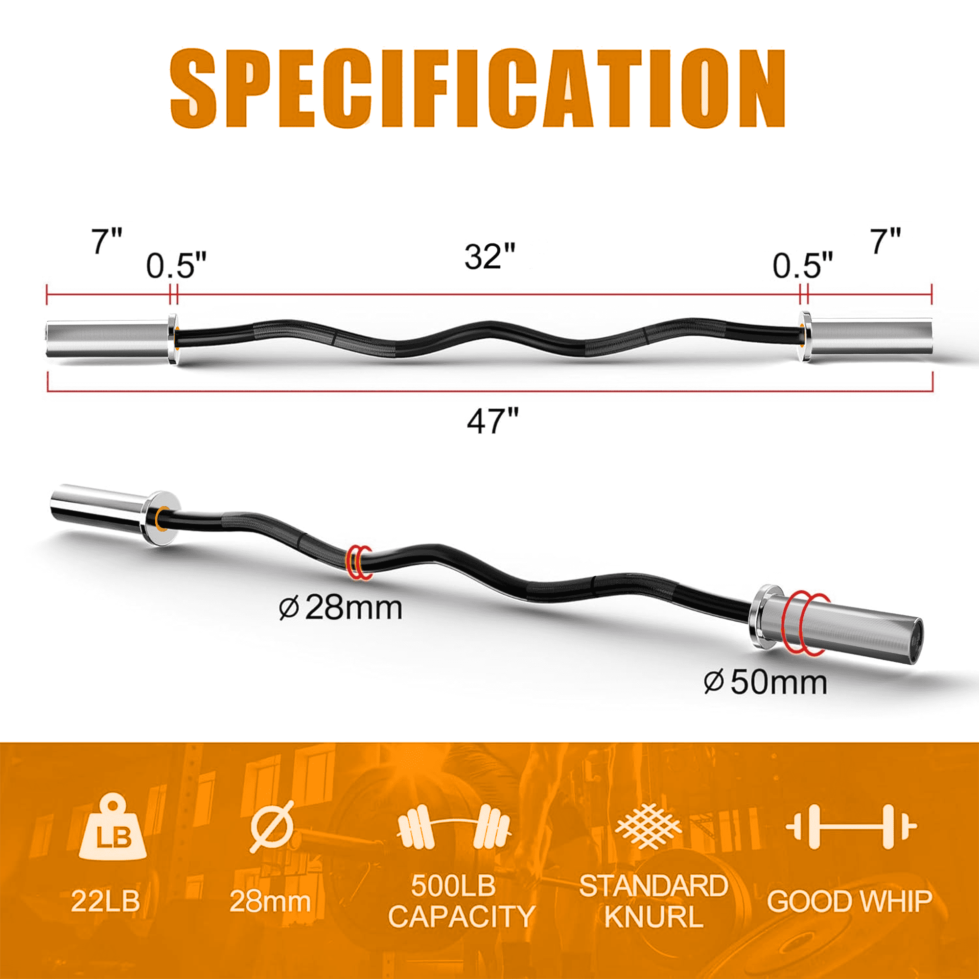 RitKeep 4ft Olympic EZ Curl Bar for Arm Workouts, Chrome Shaft