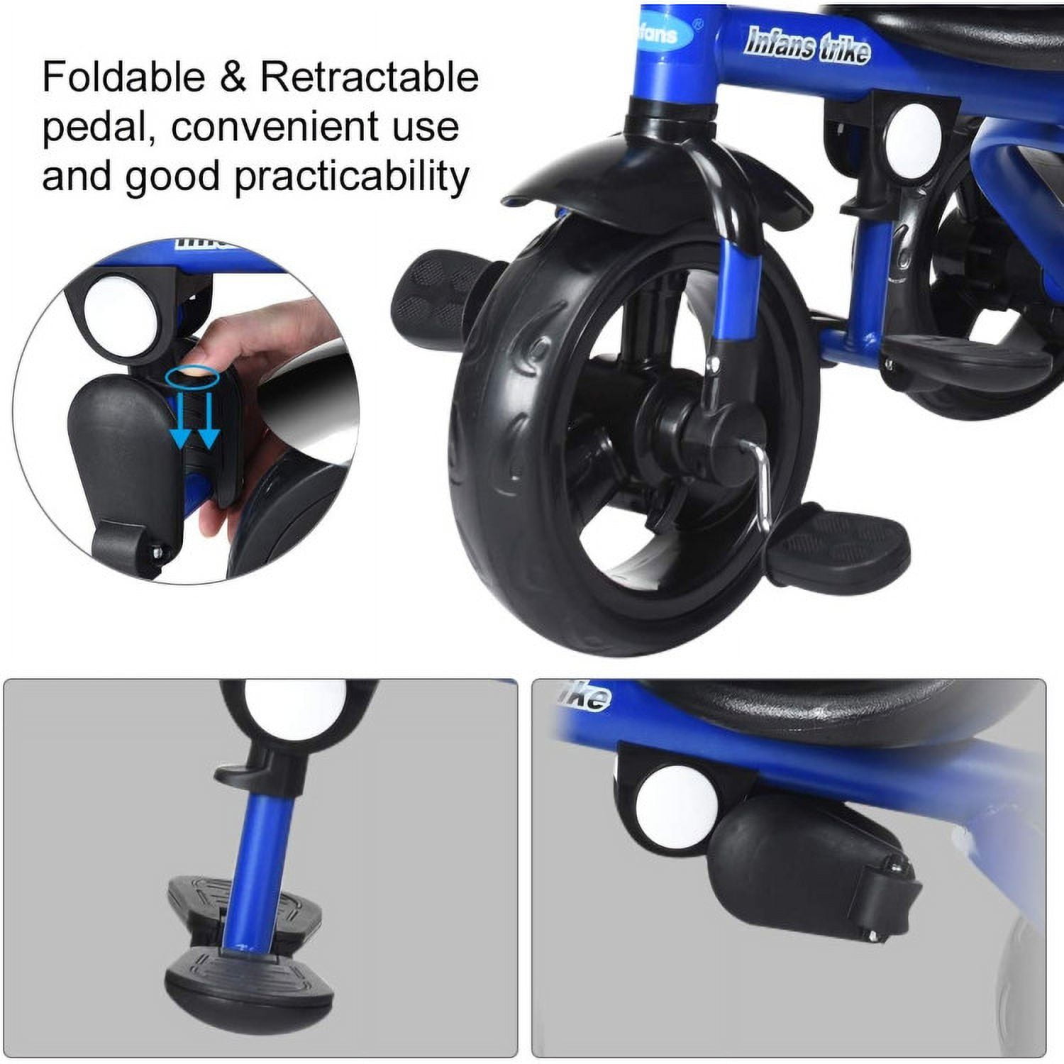 Barara King Travel Stroller,Baby Wagon,4-in-1 Kids Tricycle with Adjustable Push Handle-Blue